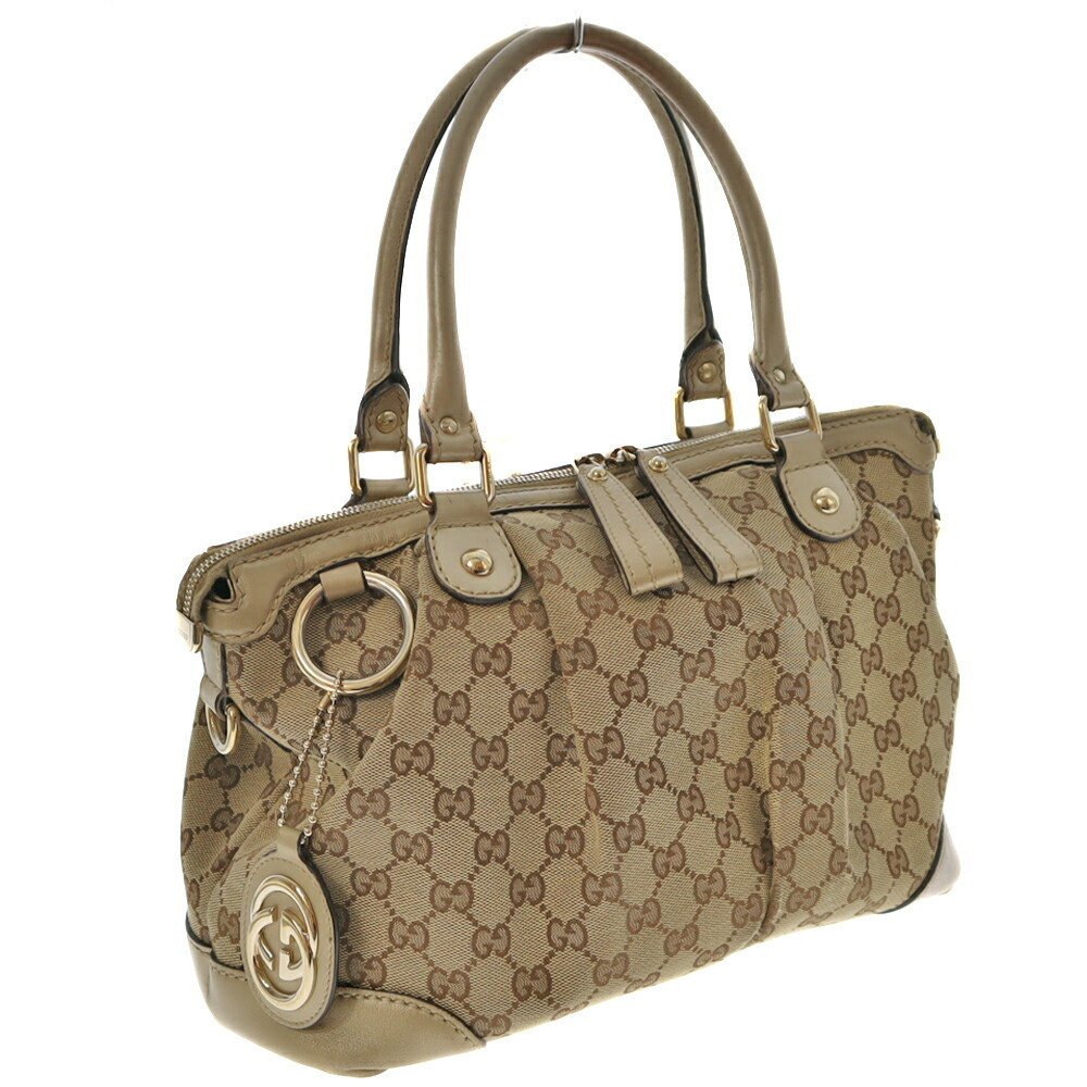 GUCCI Bag Handbag Shoulder GG Canvas Crossbody Leather Beige Matte Gold